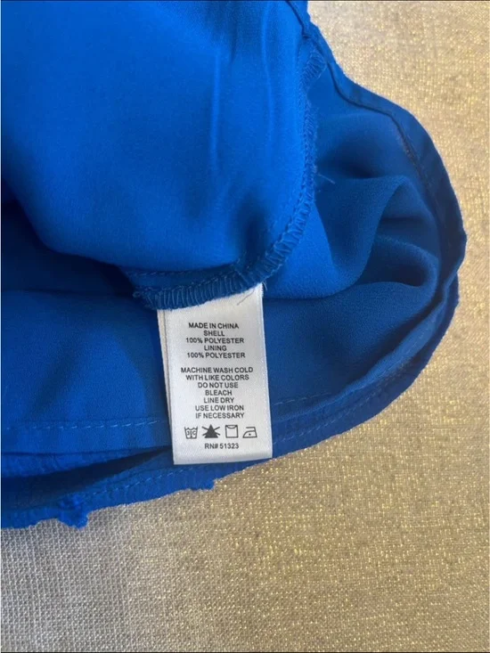 CeCe Royal Blue Smocked Ruffle Cap Sleeve Blouse - Picture 5 of 9